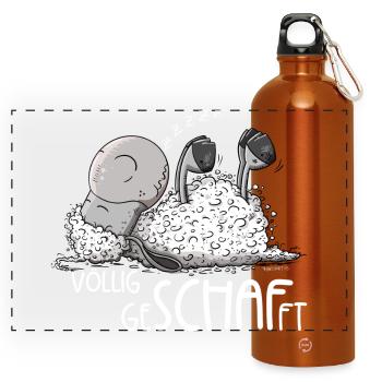 Kleines Schlafendes Schaf Völlig Geschafft - Panorama Trinkflasche mit Karabiner 750 ml - Orange - Vorne