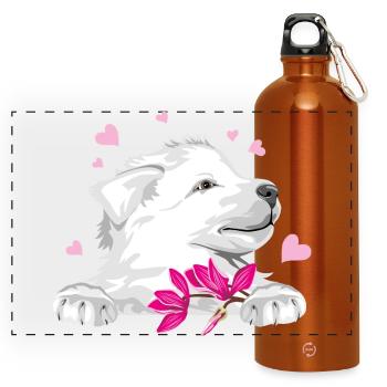 Glücklicher Schweizer Schäferhund mit Blumen und Herzen - Panorama Trinkflasche mit Karabiner 750 ml - Orange - Vorne