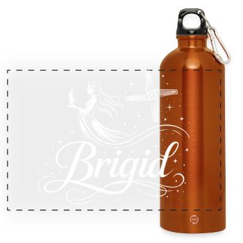 Imbolc Brigid & Flamme - Symbol & Kreuz - Panorama Trinkflasche mit Karabiner 750 ml - Orange - Vorne