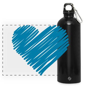 Cœur du Brossage Bleu - Gourde panoramique avec mousqueton 750 ml - noir - Devant