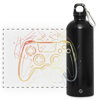Gaming Controller Skizze Retro - Panorama Trinkflasche mit Karabiner 750 ml - Schwarz - Vorne