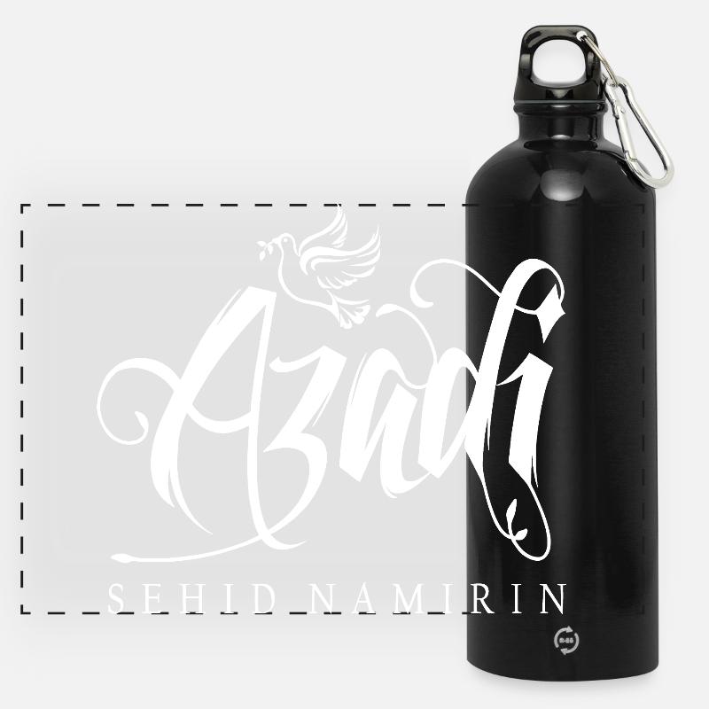 Kurdistan Kurdish calligraphy with flying dolphin - Panoramic Drinks Bottle with Carabiner 750 ml - black
