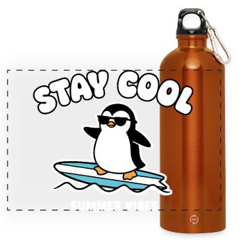 Restez au frais Penguin Surf Été - Gourde panoramique avec mousqueton 750 ml - orange - Devant