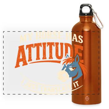 Pferdestimmung Humor Erfahrener Pferdebesitzer - Panorama Trinkflasche mit Karabiner 750 ml - Orange - Vorne