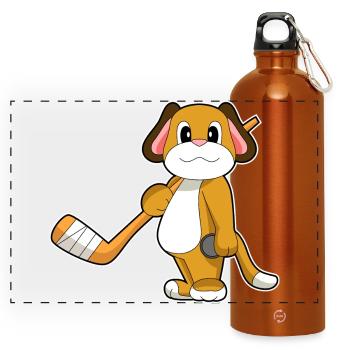 Hund Eishockey Eishockeyschläger - Panorama Trinkflasche mit Karabiner 750 ml - Orange - Vorne