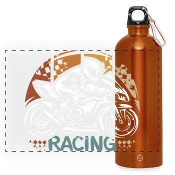 retro superbike racing - biker racer illustration - Panoramic Drinks Bottle with Carabiner 750 ml - burnt orange - Front