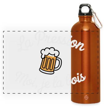 Ich, der Druck, ich trinke es, lustiges, humorvolles Bier - Panorama Trinkflasche mit Karabiner 750 ml - Orange - Vorne