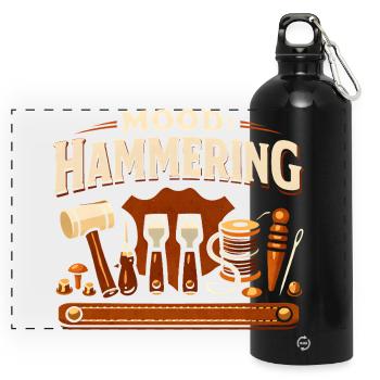 Stimmung: Hämmern | Lederwerkzeug - Panorama Trinkflasche mit Karabiner 750 ml - Schwarz - Vorne