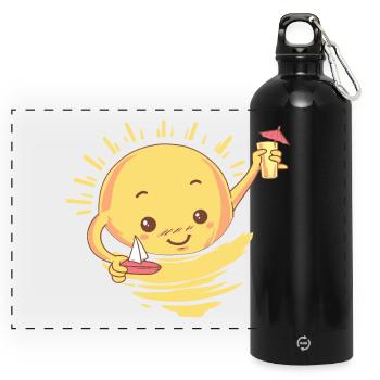 Sommer Cocktail Geschenk - Panorama Trinkflasche mit Karabiner 750 ml - Schwarz - Vorne