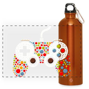 Pointillist Gamecontroller - Panorama Trinkflasche mit Karabiner 750 ml - Orange - Vorne