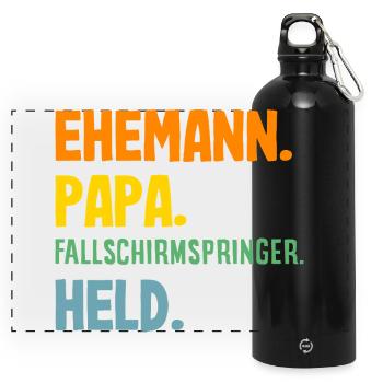 Funny skydiver adrenaline junkie dad - Panoramic Drinks Bottle with Carabiner 750 ml - black - Front