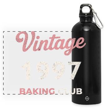 Vintage 1997 – Baking Club Retro Geburtsjahr - Panorama Trinkflasche mit Karabiner 750 ml - Schwarz - Vorne