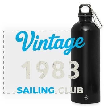 Vintage 1983 – Sailing Club Retro Birth Year - Panoramic Drinks Bottle with Carabiner 750 ml - black - Front
