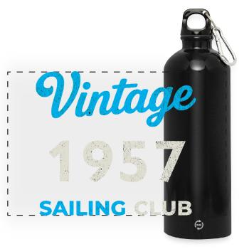 Vintage 1957 – Sailing Club Retro Year of Birth - Panoramic Drinks Bottle with Carabiner 750 ml - black - Front