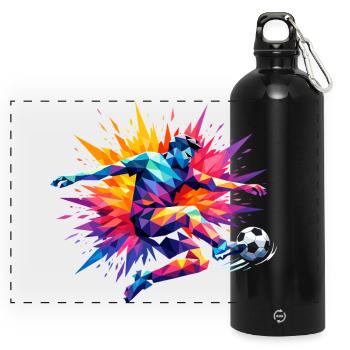 Lustiges Kind-Spieler-Humor-Fußballgeschenk - Panorama Trinkflasche mit Karabiner 750 ml - Schwarz - Vorne