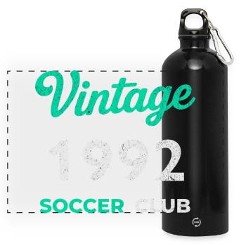 Vintage 1992 – Soccer Club Retro Geburtsjahr - Panorama Trinkflasche mit Karabiner 750 ml - Schwarz - Vorne