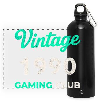 Vintage 1990 – Gaming Club Retro Birth Year - Panoramic Drinks Bottle with Carabiner 750 ml - black - Front