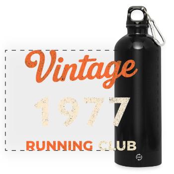 Vintage 1977 Running Club Geburtstag Geschenkidee - Panorama Trinkflasche mit Karabiner 750 ml - Schwarz - Vorne