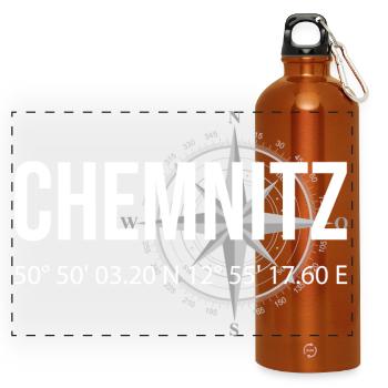 Koordinaten Chemnitz - Panorama Trinkflasche mit Karabiner 750 ml - Orange - Vorne