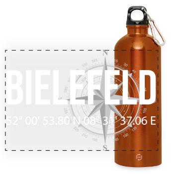 Koordinaten Bielefeld - Panorama Trinkflasche mit Karabiner 750 ml - Orange - Vorne