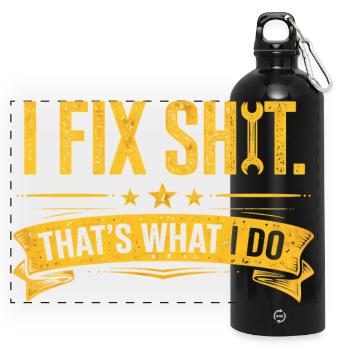 I Fix Shit—That’s What I Do Handwerker Mechaniker - Panorama Trinkflasche mit Karabiner 750 ml - Schwarz - Vorne