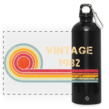 Vintage 1982 birthday retro design - Panoramic Drinks Bottle with Carabiner 750 ml - black - Front