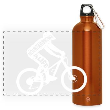 Mountainbike Motivationsspruch - Panorama Trinkflasche mit Karabiner 750 ml - Orange - Vorne