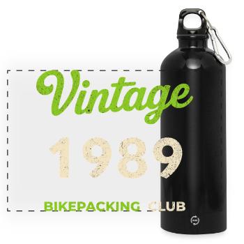 Vintage 1989 – Bikepacking Club Retro Birth Year - Panoramic Drinks Bottle with Carabiner 750 ml - black - Front