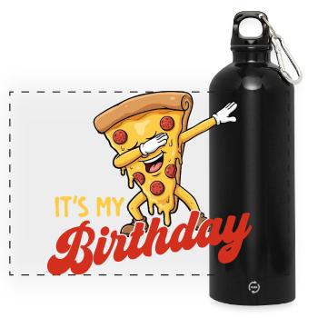 Es ist meine Geburtstags-Dabbing-Pizza-Witzparty. - Panorama Trinkflasche mit Karabiner 750 ml - Schwarz - Vorne