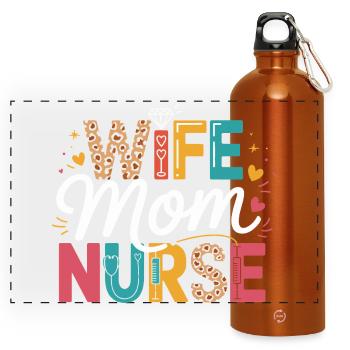 Wife Mom Nurse Leopard - Panorama Trinkflasche mit Karabiner 750 ml - Orange - Vorne