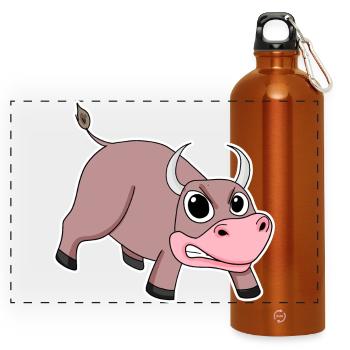Bull Animal Motif Kids - Panoramic Drinks Bottle with Carabiner 750 ml - burnt orange - Front