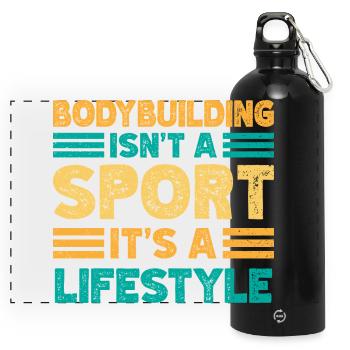 Fitness Motivation Bodybuilder Isn ́t A Sport - Panoramic Drinks Bottle with Carabiner 750 ml - black - Front