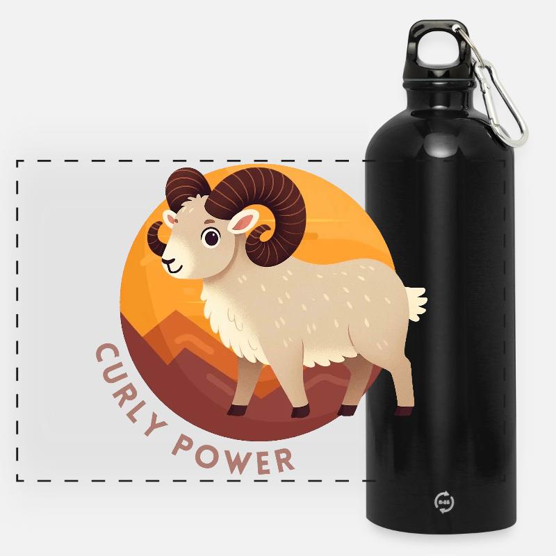 Aries Curly Power - Panoramic Drinks Bottle with Carabiner 750 ml - black