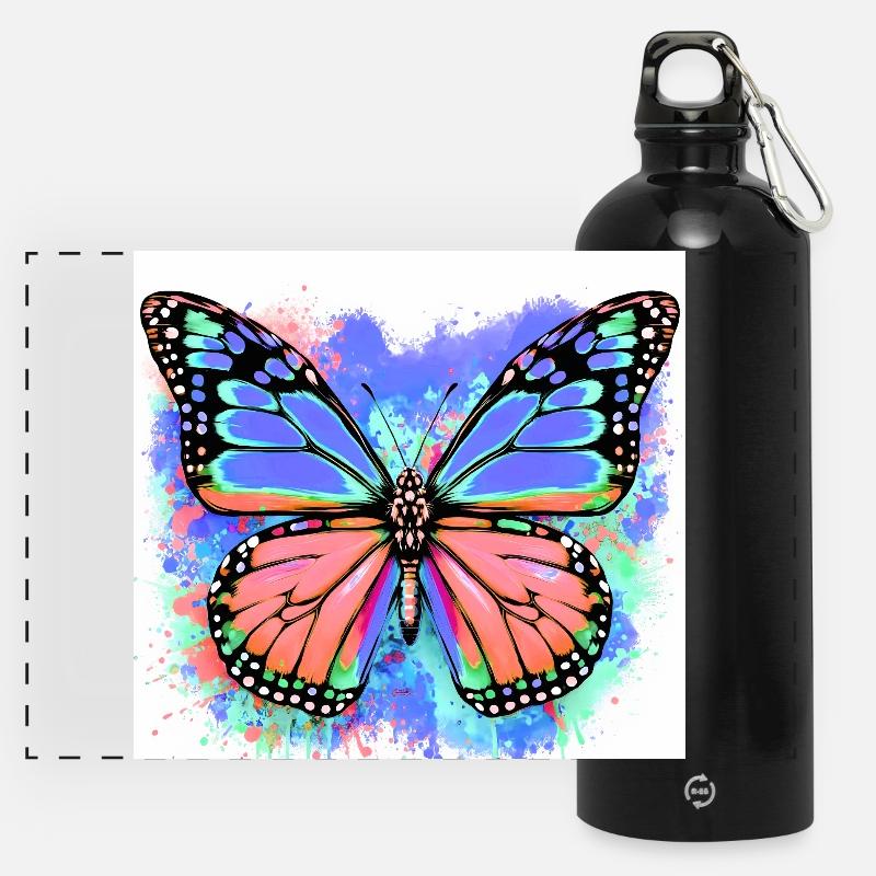 butterfly - Panoramic Drinks Bottle with Carabiner 750 ml - black