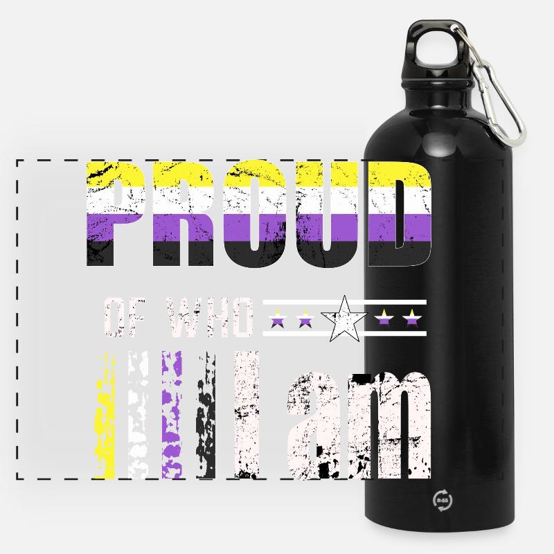 Proud of who I am non-binary LGBT - Panoramic Drinks Bottle with Carabiner 750 ml - black