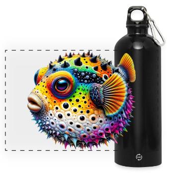 Kugelfisch - Panorama Trinkflasche mit Karabiner 750 ml - Schwarz - Vorne
