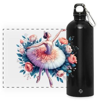 Balletttänzerin mit Tutu - Panorama Trinkflasche mit Karabiner 750 ml - Schwarz - Vorne