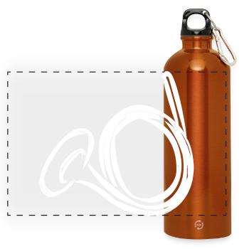 French Horn Drawing - Panoramic Drinks Bottle with Carabiner 750 ml - burnt orange - Front