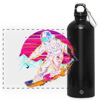 Snowboarder Vaporwave - Panorama Trinkflasche mit Karabiner 750 ml - Schwarz - Vorne