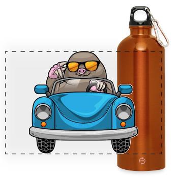Maulwurf Auto - Panorama Trinkflasche mit Karabiner 750 ml - Orange - Vorne