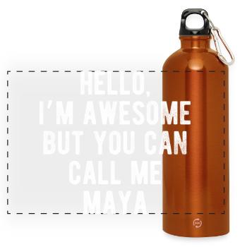 Hallo, mir geht's großartig. Nenn mich Maya, lustiges Zitat. - Panorama Trinkflasche mit Karabiner 750 ml - Orange - Vorne
