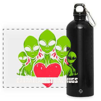 Alien, UFO, Flying Saucer - Panoramic Drinks Bottle with Carabiner 750 ml - black - Front