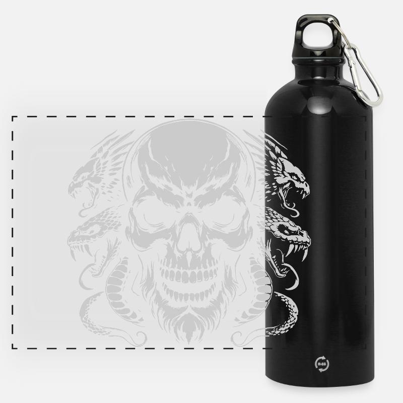 Skull with snake ring - Panoramic Drinks Bottle with Carabiner 750 ml - black