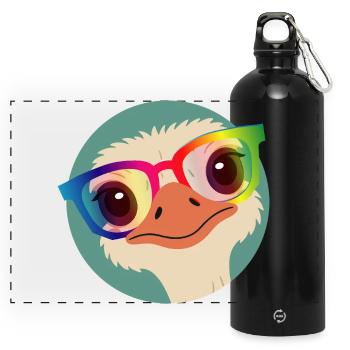 Bouquet with rainbow glasses – Cheeky animal motif - Panoramic Drinks Bottle with Carabiner 750 ml - black - Front