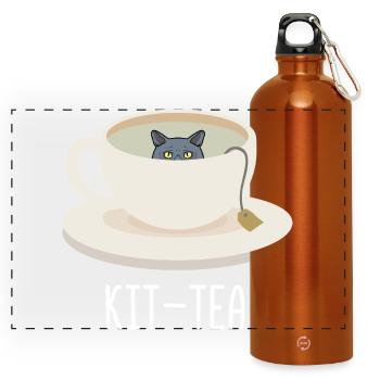 Funny Kit-Tea Cat Funny British Shorthaired Cat - Panoramic Drinks Bottle with Carabiner 750 ml - burnt orange - Front