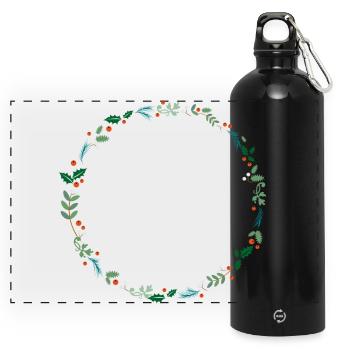 Immergrüner Kranz - Panorama Trinkflasche mit Karabiner 750 ml - Schwarz - Vorne