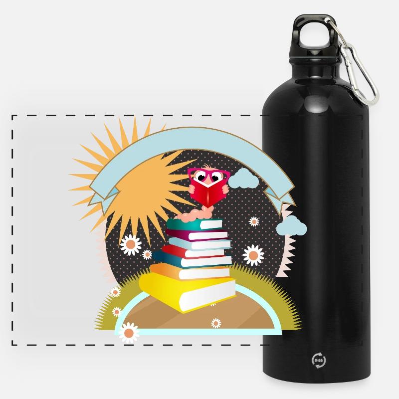 petit rat de bibliothèque assoiffé de connaissance lit un livre - Gourde panoramique avec mousqueton 750 ml - noir