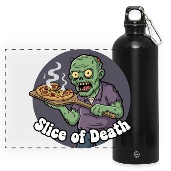 Zombie Pizza Scheibe - Panorama Trinkflasche mit Karabiner 750 ml - Schwarz - Vorne
