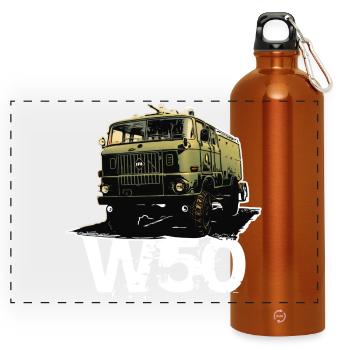 W50 LKW NVA Truck - Panorama Trinkflasche mit Karabiner 750 ml - Orange - Vorne