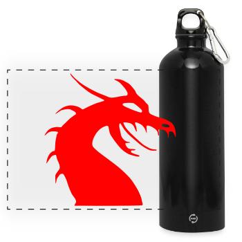 Rote Drachenkopf Silhouette - Panorama Trinkflasche mit Karabiner 750 ml - Schwarz - Vorne
